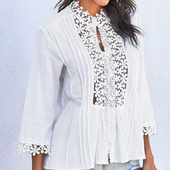 Bohemian Lace Crochet Top Blouse White Beach Pool Women's Size XL Gorgeous NICE - Picture 11 of 12